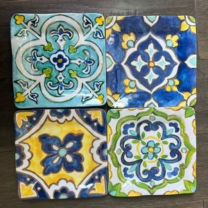 House & Garden Appetizer Plates Set of 4 New Mosaic Print Melamine